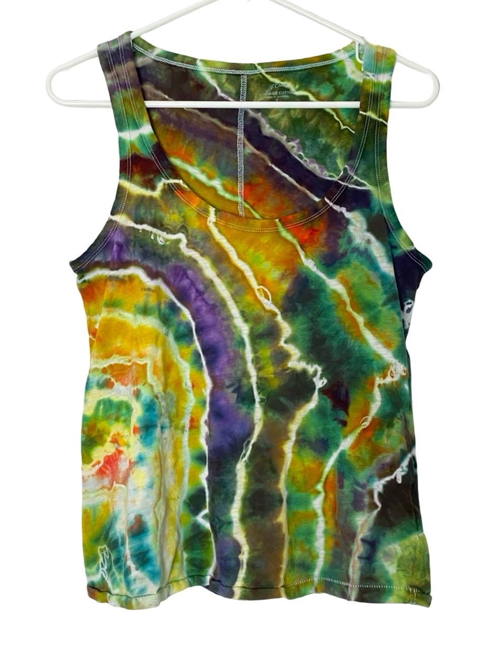 Custom Geode Tie Dye Tank Top Womens Size Small Cotton Multi Handmade Upcycled